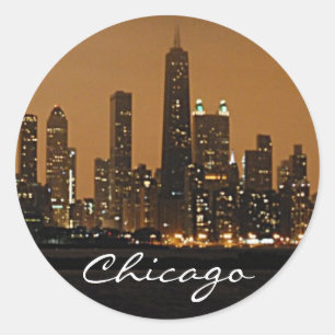 Chicago Skyline at night at John Hancock Centre Classic Round Sticker