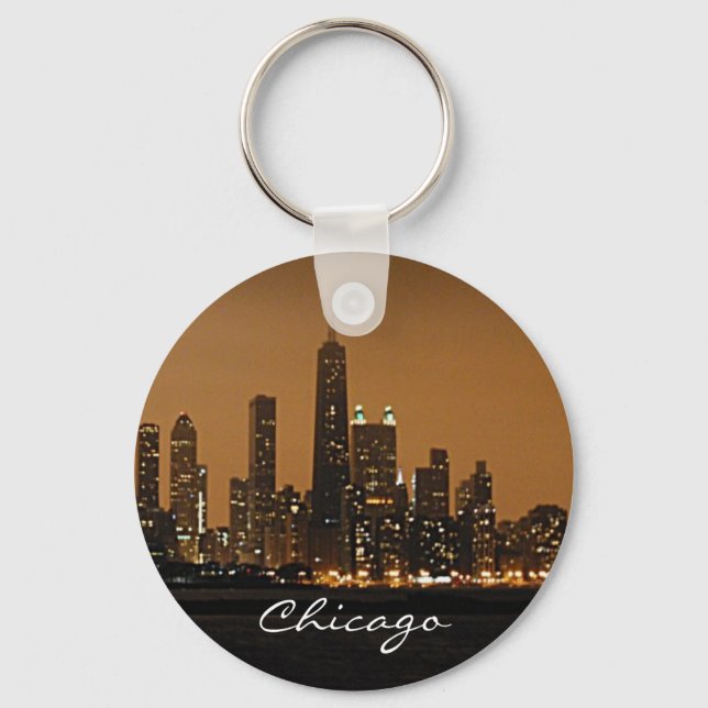 Chicago Skyline at night at John Hancock Centre Key Ring (Front)