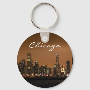 Chicago Skyline at night at Navy Pier Key Ring