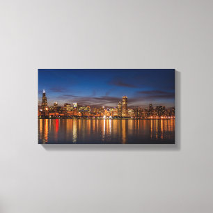 Chicago Skyline At Night Canvas Print
