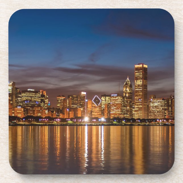 Chicago Skyline At Night Coaster (Front)