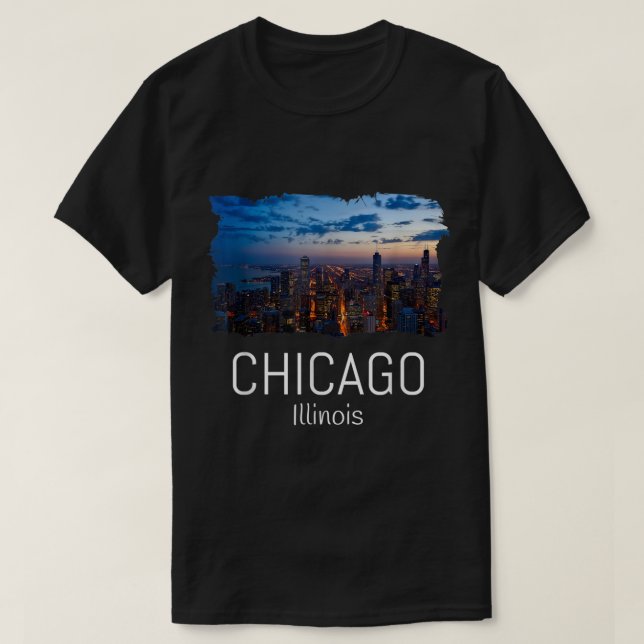 Chicago Skyline At Night Cool Souvenir Gift Chicag T-Shirt (Design Front)