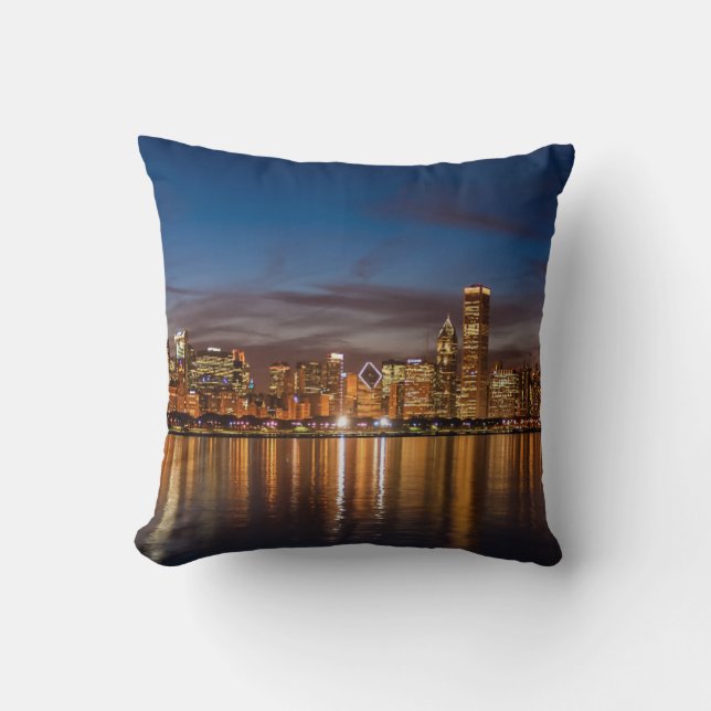 Chicago Skyline At Night Cushion (Front)