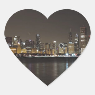 Chicago Skyline at Night Heart Sticker