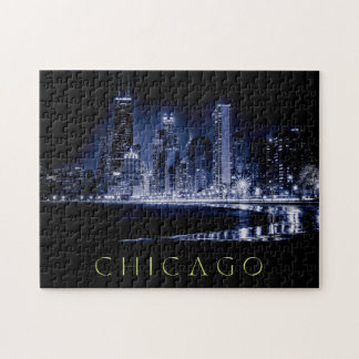 Chicago Skyline at Night Jigsaw Puzzle