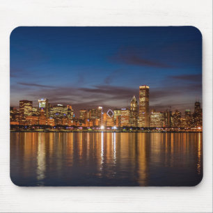 Chicago Skyline At Night Mouse Mat