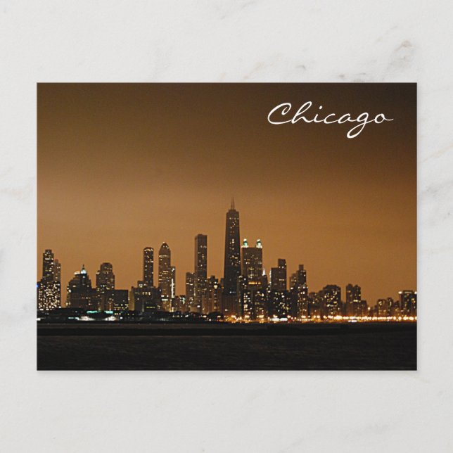 Chicago Skyline at Night Postcard (Front)