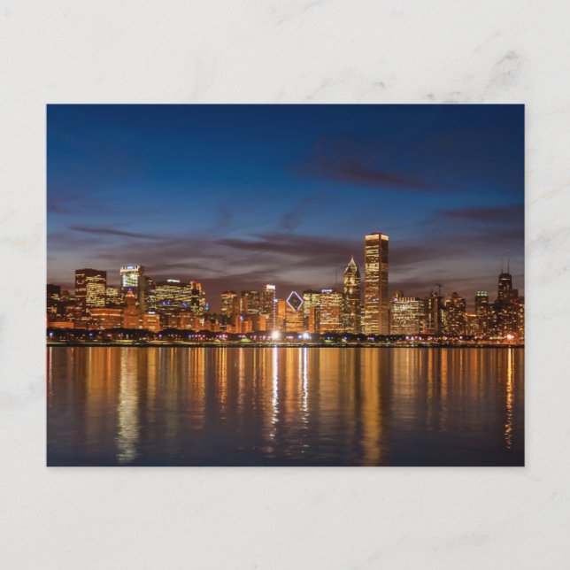 Chicago Skyline At Night Postcard (Front)