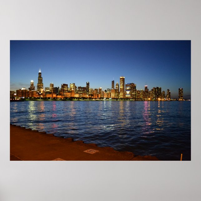 Chicago Skyline at Night Poster (Front)