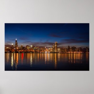 Chicago Skyline At Night Poster