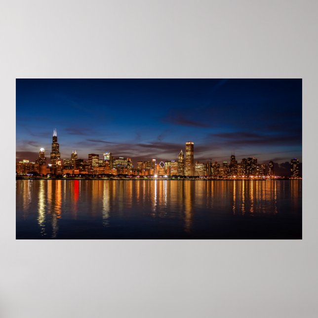 Chicago Skyline At Night Poster (Front)