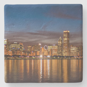 Chicago Skyline At Night Stone Coaster