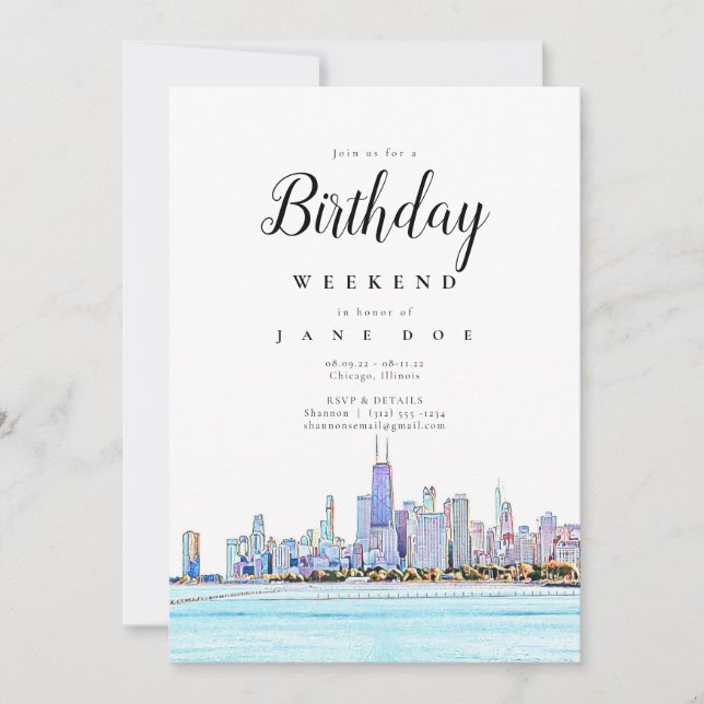 Chicago Skyline Birthday Weekend Invitation (Front)