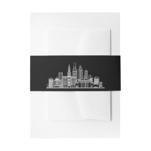 Chicago Skyline Black and White Wedding Invitation Belly Band