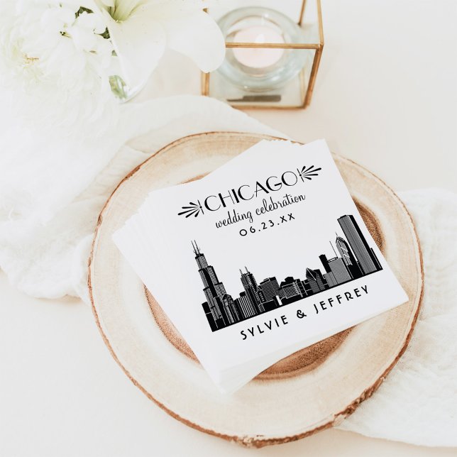 Chicago Skyline Black and White Wedding Napkin (Creator Uploaded)