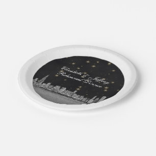 Chicago Skyline Black Gold Star S Paper Plate