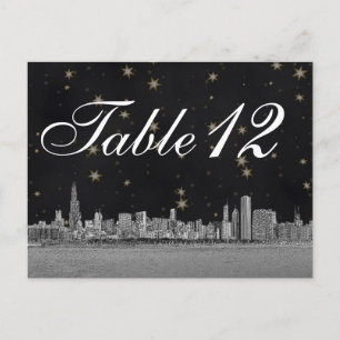 Chicago Skyline Black Gold Star Table Number Postcard