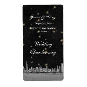 Chicago Skyline Black Gold Star Wine Label
