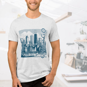 Chicago Skyline Blue Graphic T-Shirt  Tri-Blend Shirt