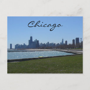 chicago skyline blue postcard
