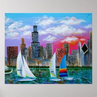 Chicago Skyline by Lake Michigan Poster