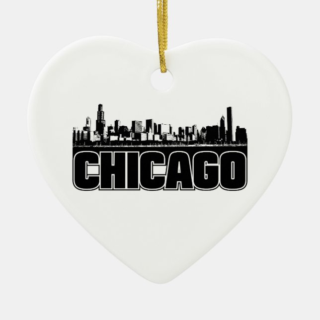 Chicago Skyline Ceramic Tree Decoration (Front)