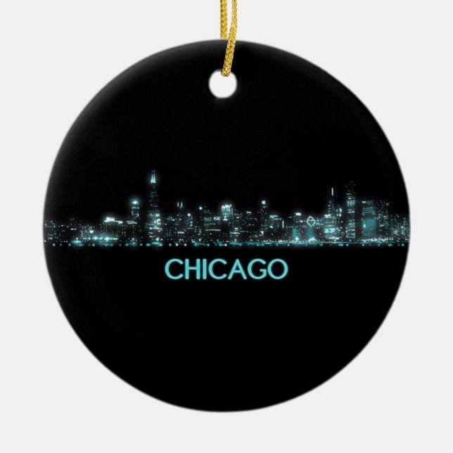 Chicago Skyline Ceramic Tree Decoration (Front)