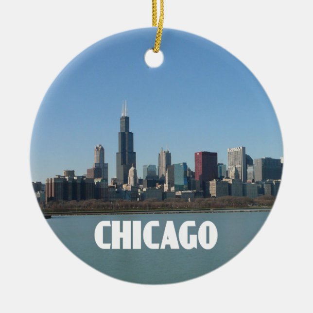 Chicago Skyline Ceramic Tree Decoration (Front)