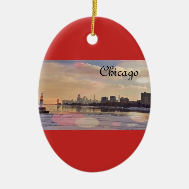 Chicago Skyline Ceramic Tree Decoration (Front)
