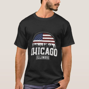 Chicago Skyline Chicago Illinois Usa Flag T-Shirt