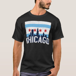 Chicago Skyline City Flag Illinois Souvenir Gift T-Shirt