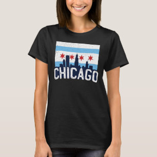 Chicago Skyline City Flag Illinois Souvenir Gift T-Shirt