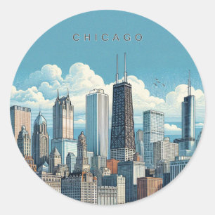 Chicago Skyline Classic Round Sticker