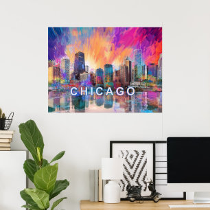 Chicago Skyline Colourful Abstract Art Poster