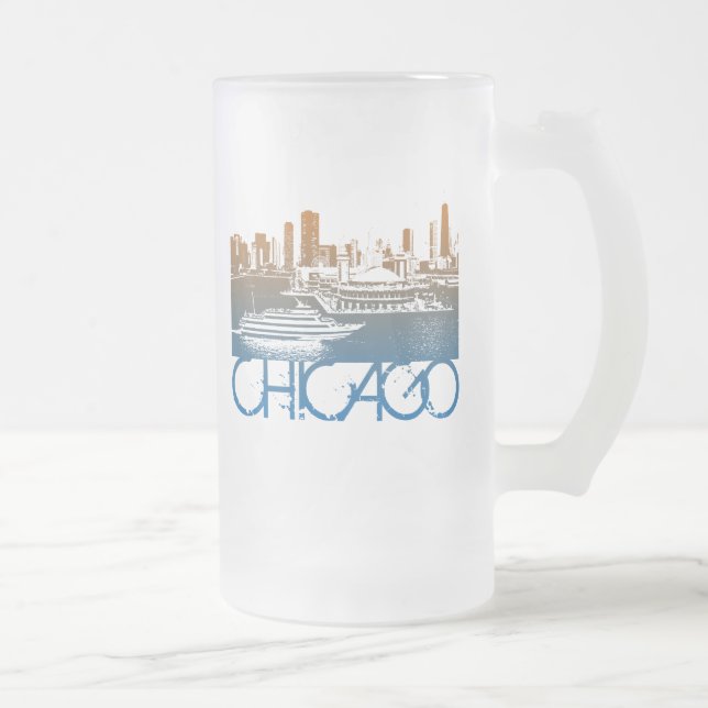 Chicago Skyline Design Frosted Glass Beer Mug (Right)