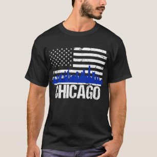 Chicago Skyline Distressed American Flag T-Shirt