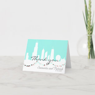 Chicago skyline elegant modern mint vintage pink thank you card