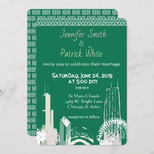 Chicago Skyline emerald lace elegant Invitation