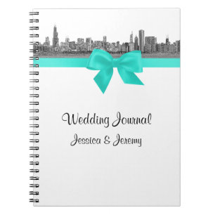 Chicago Skyline Etchd BW Aqua Notebook Journal