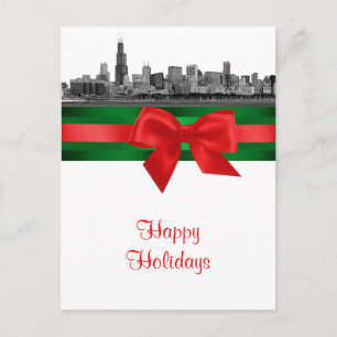 Chicago Skyline Etched BW Christmas Holiday 2 Postcard