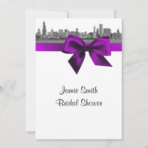 Chicago Skyline Etched BW Violet Bridal Shower S Invitation