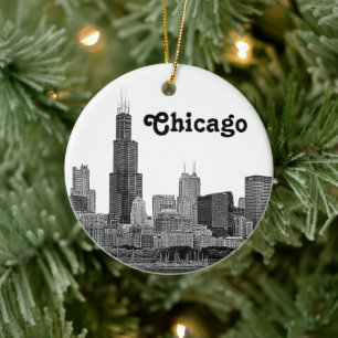 Chicago Skyline Etched Ceramic Tree Decoration