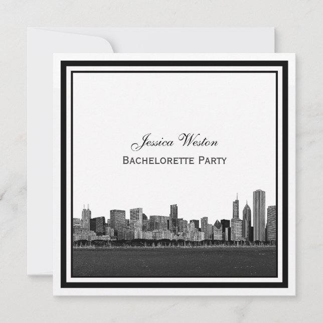 Chicago Skyline Etched Framed Bachelorette Invitation (Front)