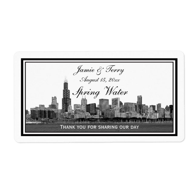 Chicago Skyline Etched Framed H Water Bottle (Front)