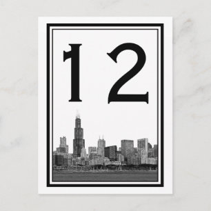 Chicago Skyline Etched Framed Table Number Postcard