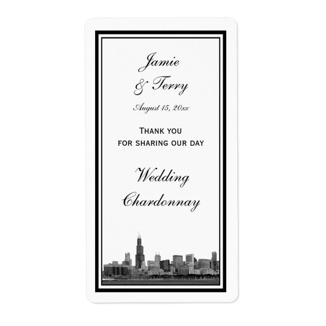 Chicago Skyline Etched Framed Wine Label (Front)