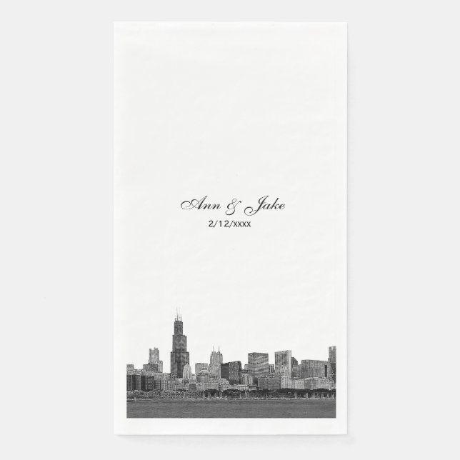 Chicago Skyline Etched Look Skyline Wedding Napkin (Front)