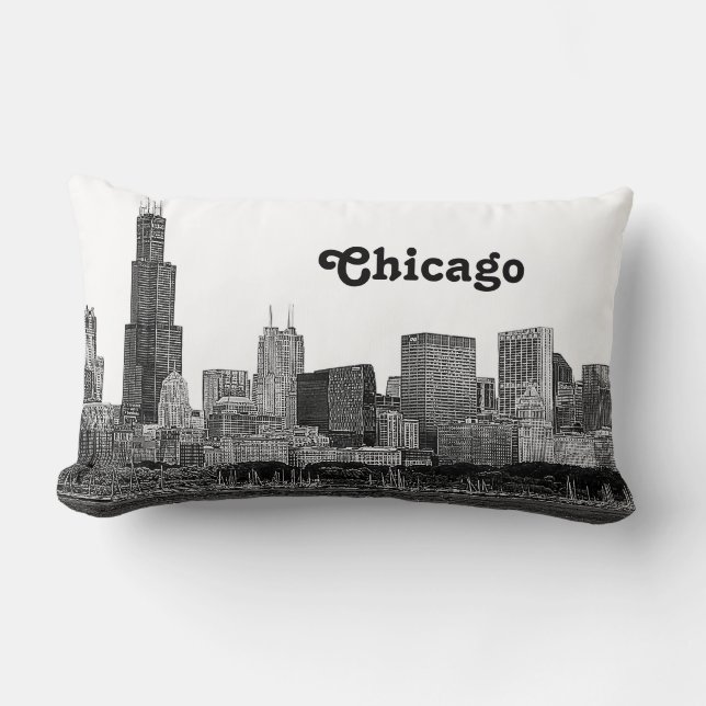 Chicago Skyline Etched Lumbar Cushion (Front)