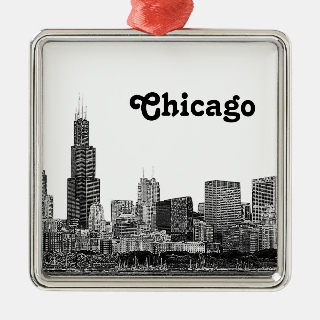 Chicago Skyline Etched Metal Tree Decoration (Front)
