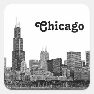 Chicago Skyline Etched Square Sticker